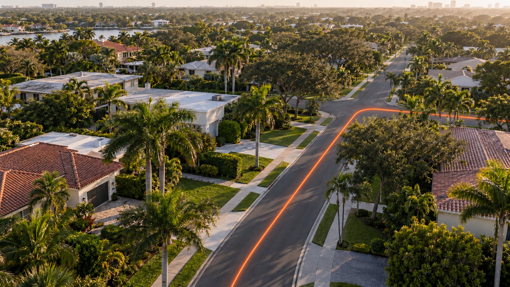 Aerial view of a South Florida residential street and its driveways before construction