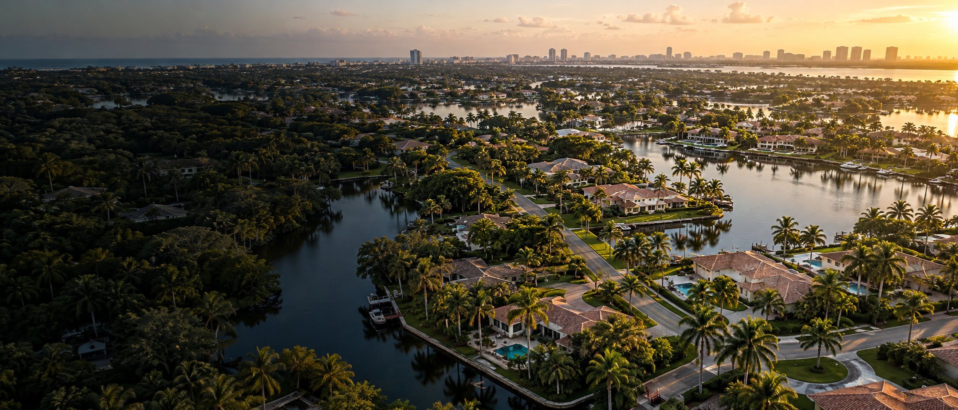 South Florida residential neighborhood with homes along a utility corridor